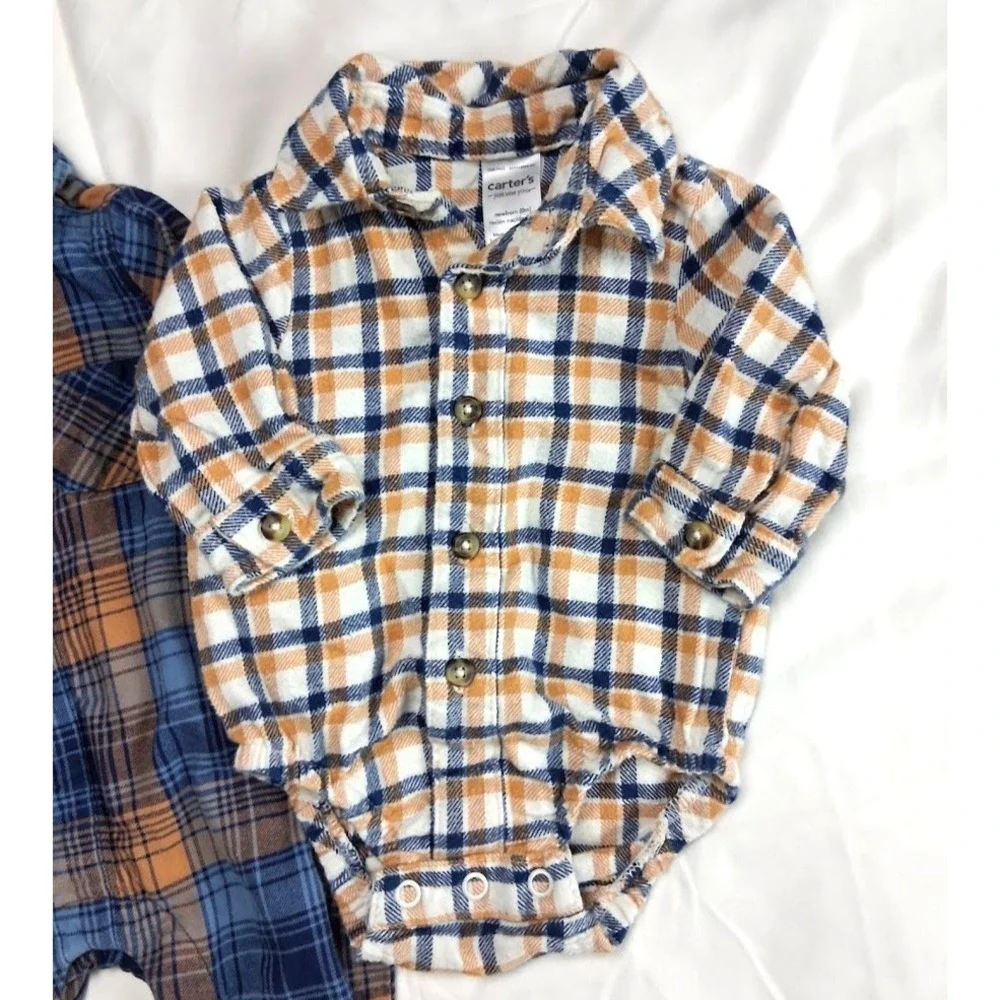 Carter's Baby Boy Newborn Outfit Set Lot 6pc Jacket Jumpsuit Freshman Plaid